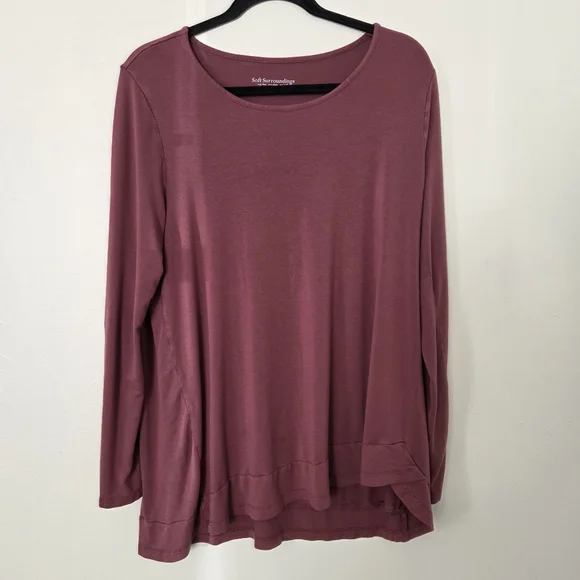 Soft Surroundings Women's Mauve Long Sleeve Top Size Large. Roll Tab Sleeve - Picture 1 of 9